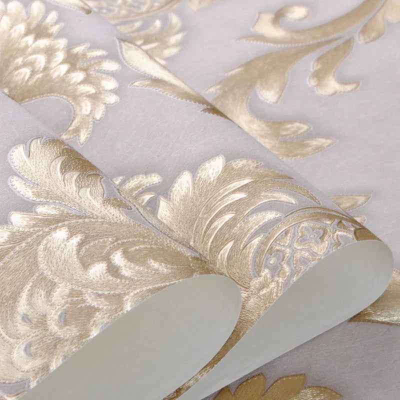 home & garden : Damast Behang Khaki Goud - Antiek Luxe Wandbekleding - Vinyl in van Pantino