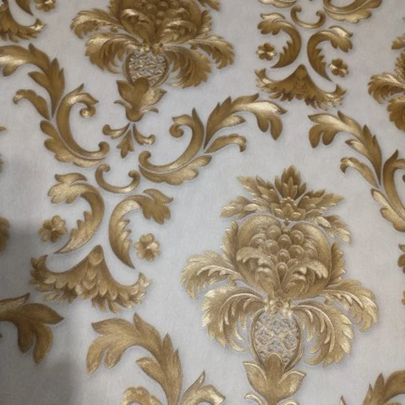 home & garden : Damast Behang Khaki Goud - Antiek Luxe Wandbekleding - Vinyl in van Pantino