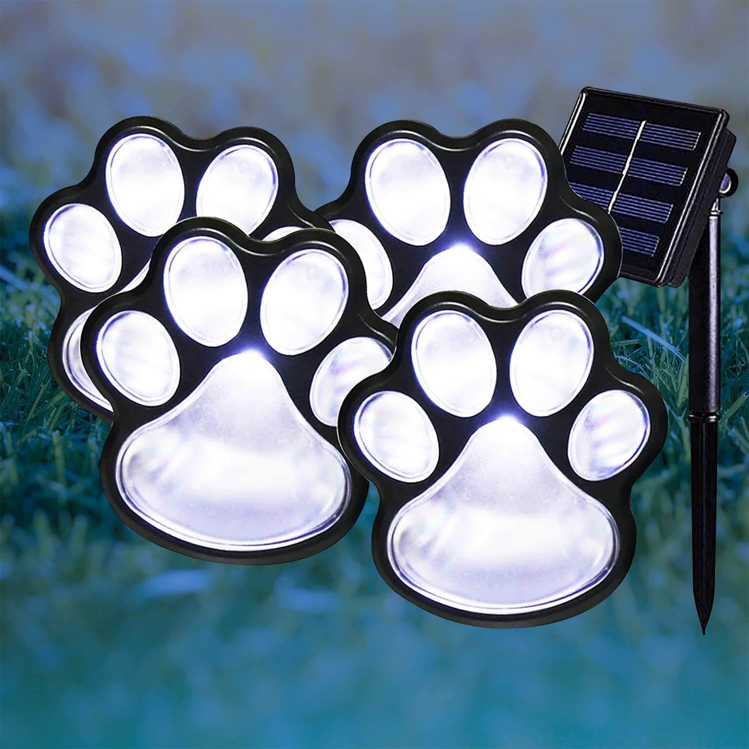 outdoor equipment : Paw Print Solar Lampjes Wit 4 Stuks - Tuin Pad Decoratie - Solar LED in van Pantino