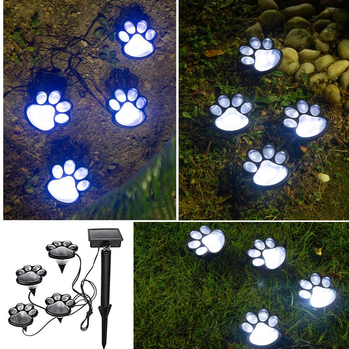 outdoor equipment : Paw Print Solar Lampjes Wit 4 Stuks - Tuin Pad Decoratie - Solar LED in van Pantino