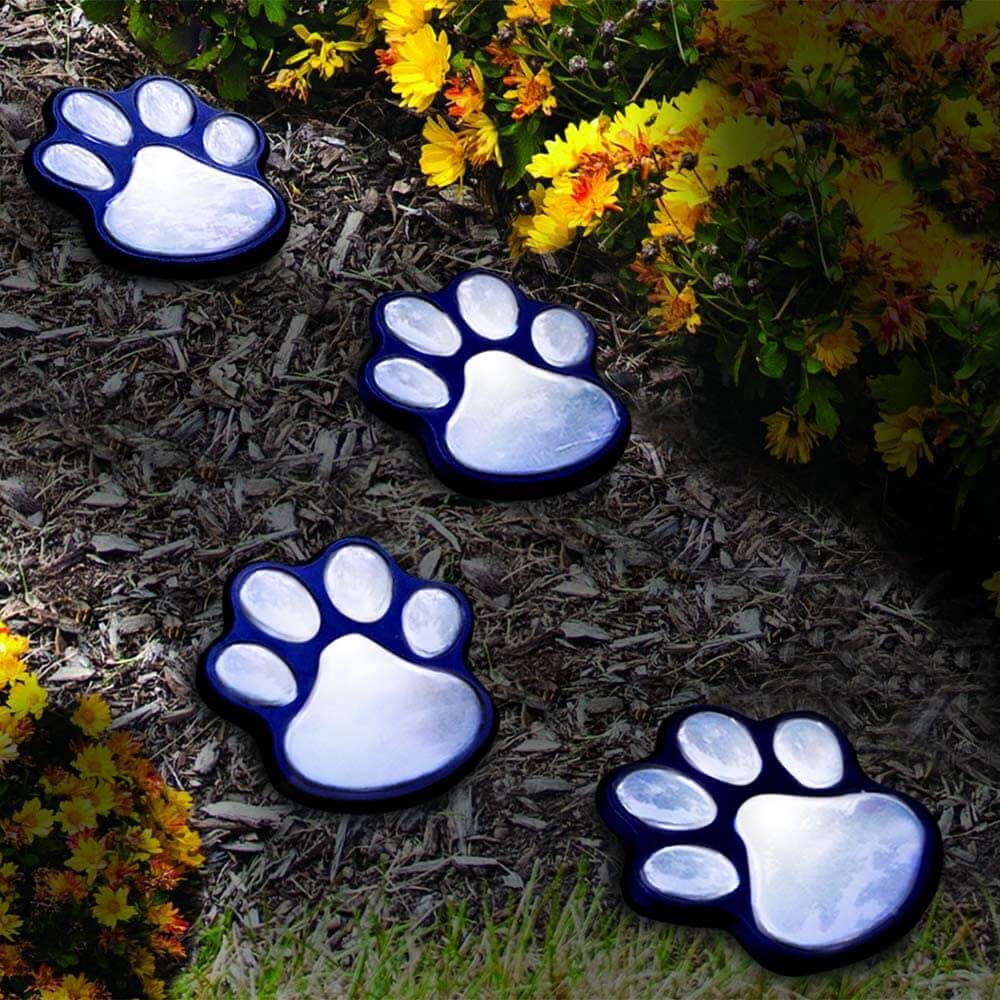 outdoor equipment : Paw Print Solar Lampjes Wit 4 Stuks - Tuin Pad Decoratie - Solar LED in van Pantino