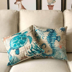 home & garden : Oceaan Thema Bedrukte Kussenovertrekken in Zeepaard 450mm x 450mm van Pantino