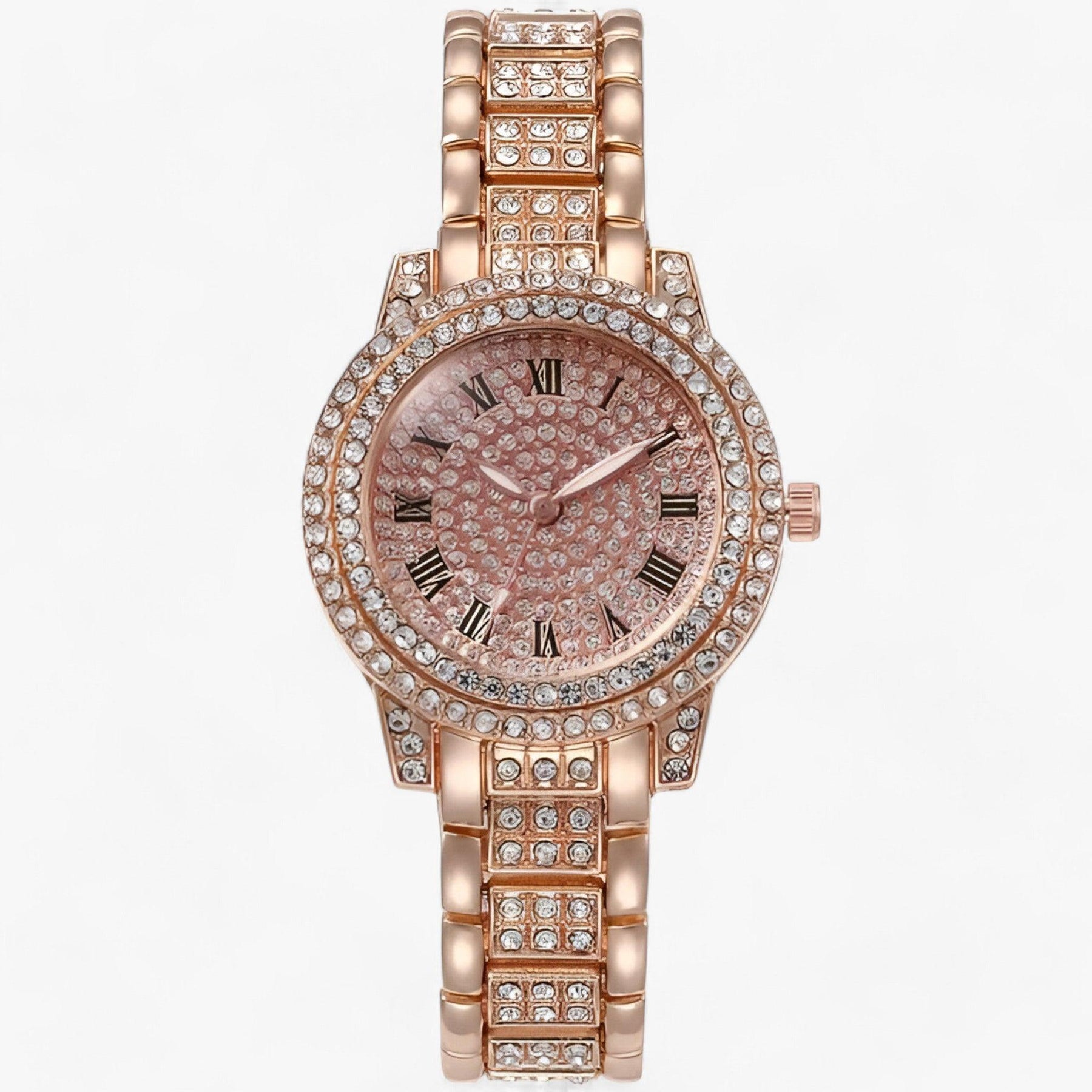 watches : Luxe Horloge met Volledige Diamanten Dames - Elegant en Modieus voor - Zilver in Roze goud van Pantino