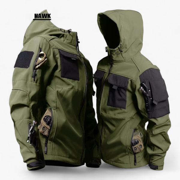 men's jacket : TraI - Tactische Herenjack met Capuchon - Dikke Softshell Waterdicht met Meerdere Zakken in Groen van Pantinoshop