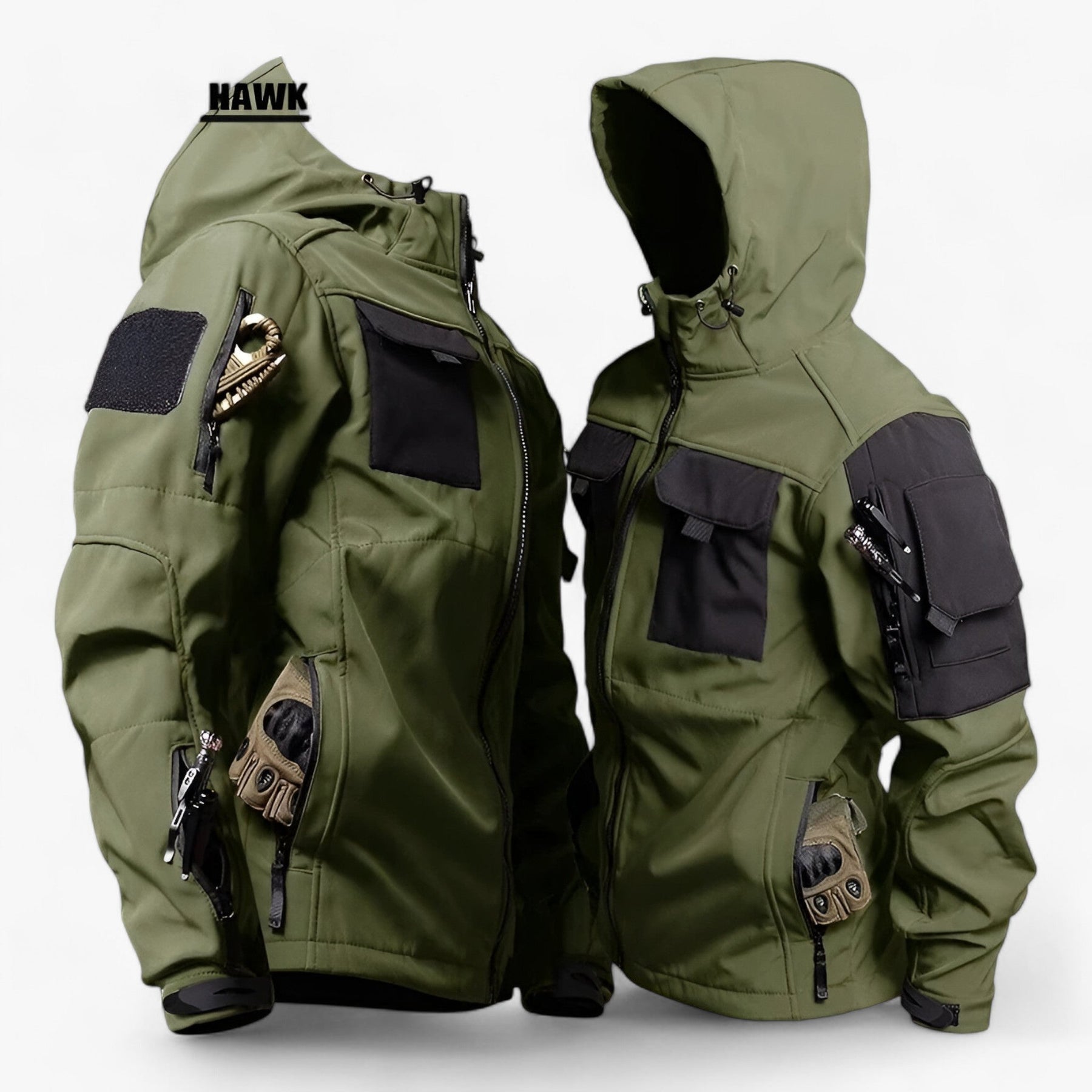 outdoor equipment : TraI - Tactische Herenjack met Capuchon - Dikke Softshell Waterdicht met Meerdere Zakken in Groen van Pantino