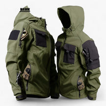 outdoor equipment : TraI - Tactische Herenjack met Capuchon - Dikke Softshell Waterdicht met Meerdere Zakken in Groen van Pantino