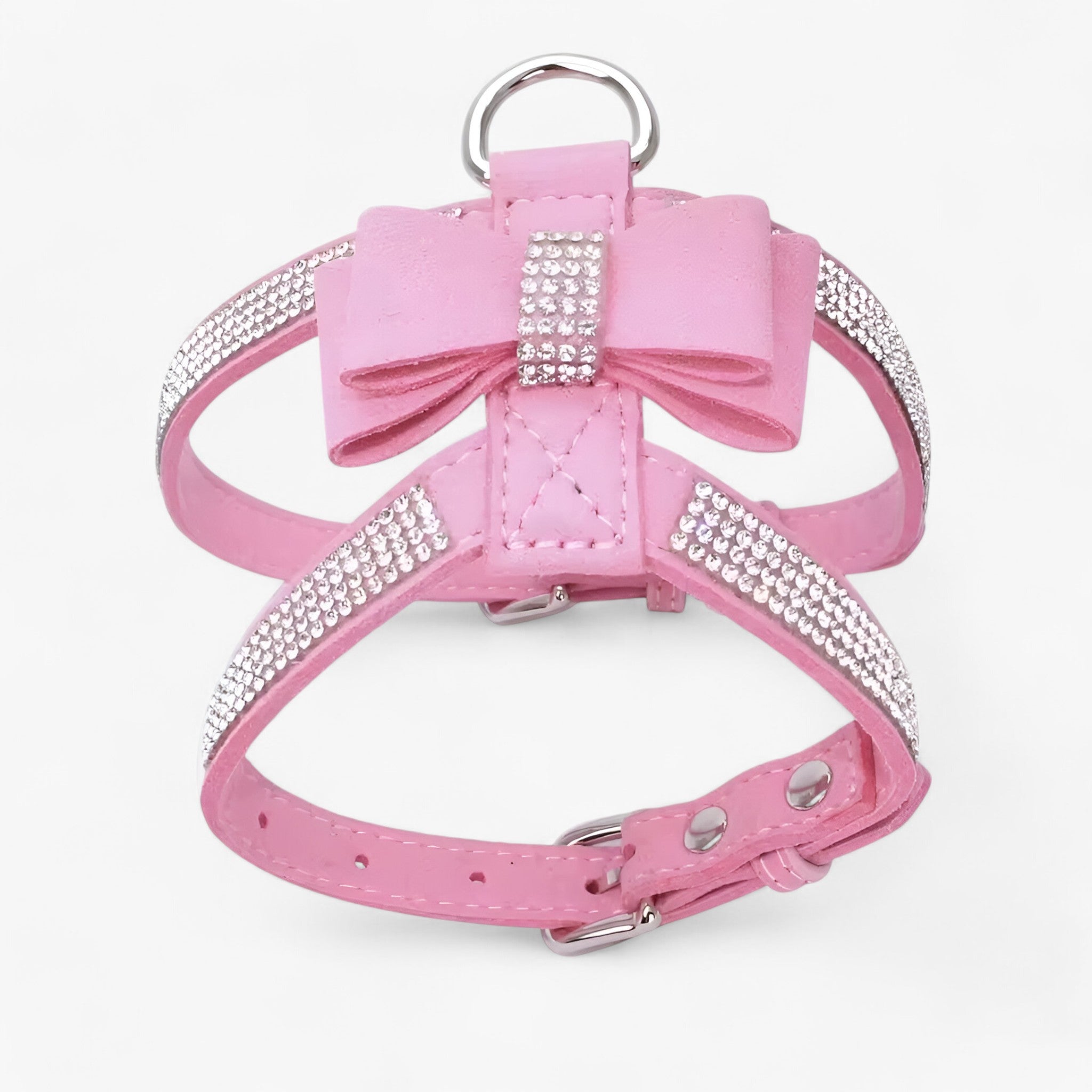 pets : Fluwelen Leren Harnas met Strik en Strass - Zwart in Roze van Pantino