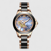 watches : Keramische Klok - Tijdloze Schoonheid en Betrouwbaarheid - Zilver Zwart in Roségoud Blauw Hart van Pantino