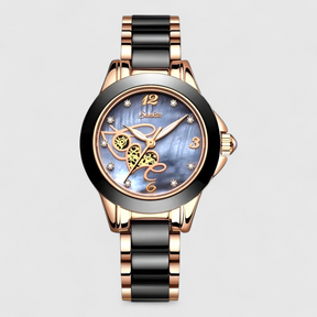 watches : Keramische Klok - Tijdloze Schoonheid en Betrouwbaarheid - Zilver Zwart in Roségoud Blauw Hart van Pantino