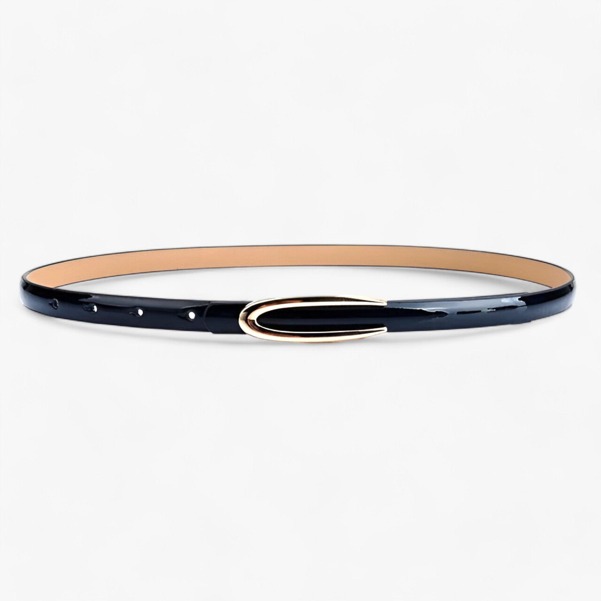 Belt : Elegante Jurk Skinne Patenten Leren Riem - Verfijnt Je Look - Rood in Zwart 105CM van Pantino