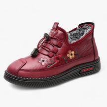 other : Leren Mocassins Dames met Bont - Zachte Sloffen - Warm en Comfortabel in Rode Pluche van Pantino