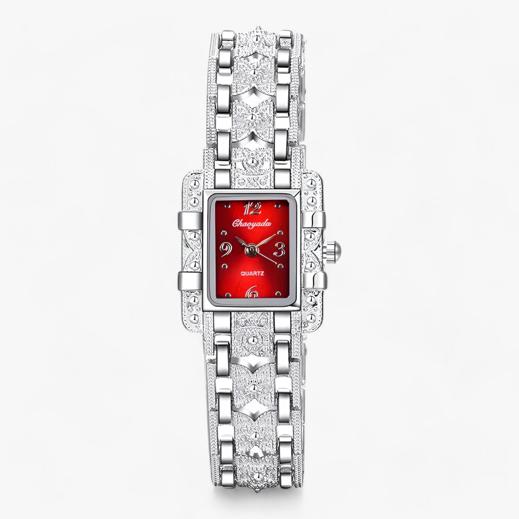 Watch : Armbanduhr met Rechthoekige Wijzerplaat en Kristallen - Modieus en Elegant voor Vrouwen - Zwart in Rood van Pantino