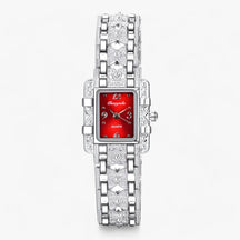 Watch : Armbanduhr met Rechthoekige Wijzerplaat en Kristallen - Modieus en Elegant voor Vrouwen - Zwart in Rood van Pantino