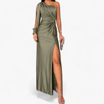 Maxi Dress : Évora Satijnen Maxi Dress - Elegant en Comfortabel - Kaki Groen in Kaki groen van Pantino