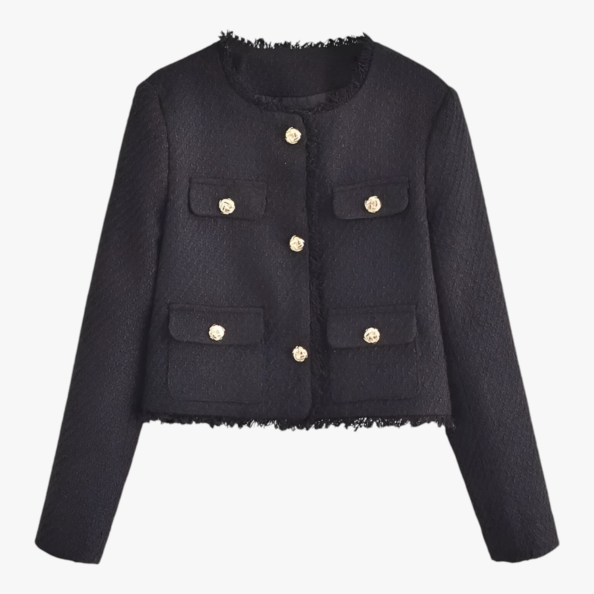 Tweed Jacket : Jas Rood - Korte Tweed - Elegante Textuur voor de Herfst in Zwart van Pantino
