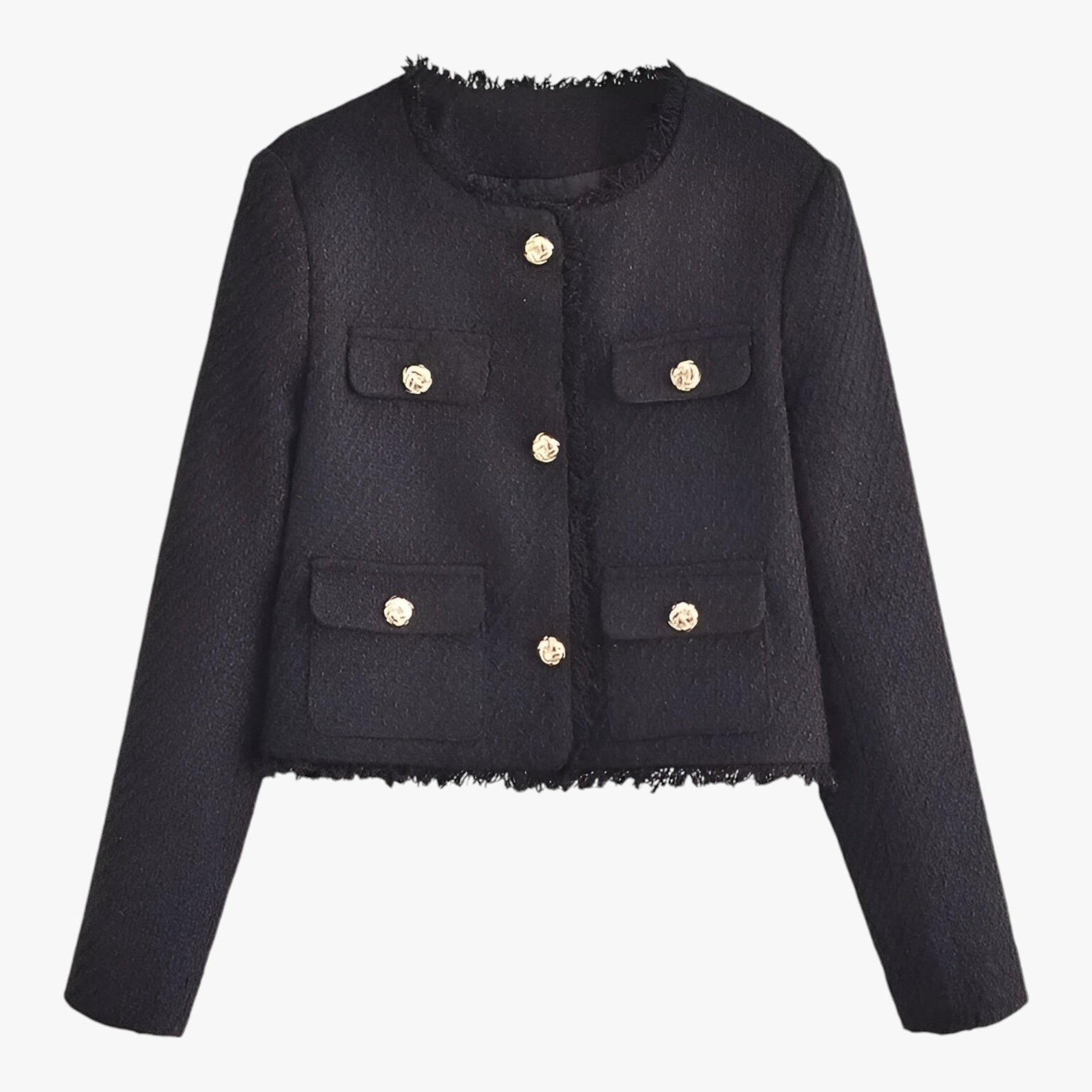 Tweed Jacket : Jas Rood - Korte Tweed - Elegante Textuur voor de Herfst in Zwart van Pantino