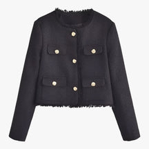 Tweed Jacket : Jas Rood - Korte Tweed - Elegante Textuur voor de Herfst in Zwart van Pantino