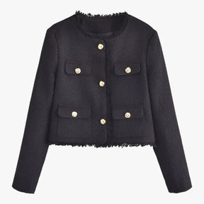 Tweed Jacket : Jas Rood - Korte Tweed - Elegante Textuur voor de Herfst in Zwart van Pantino