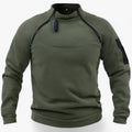 Herre Pullover Oliven - Fleece med Vindbeskyttelse - Taktisk & Casual med Stiv Krave