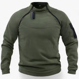 Pull-over homme olive - Polaire avec protection contre le vent - Tactique et décontracté avec col rigide