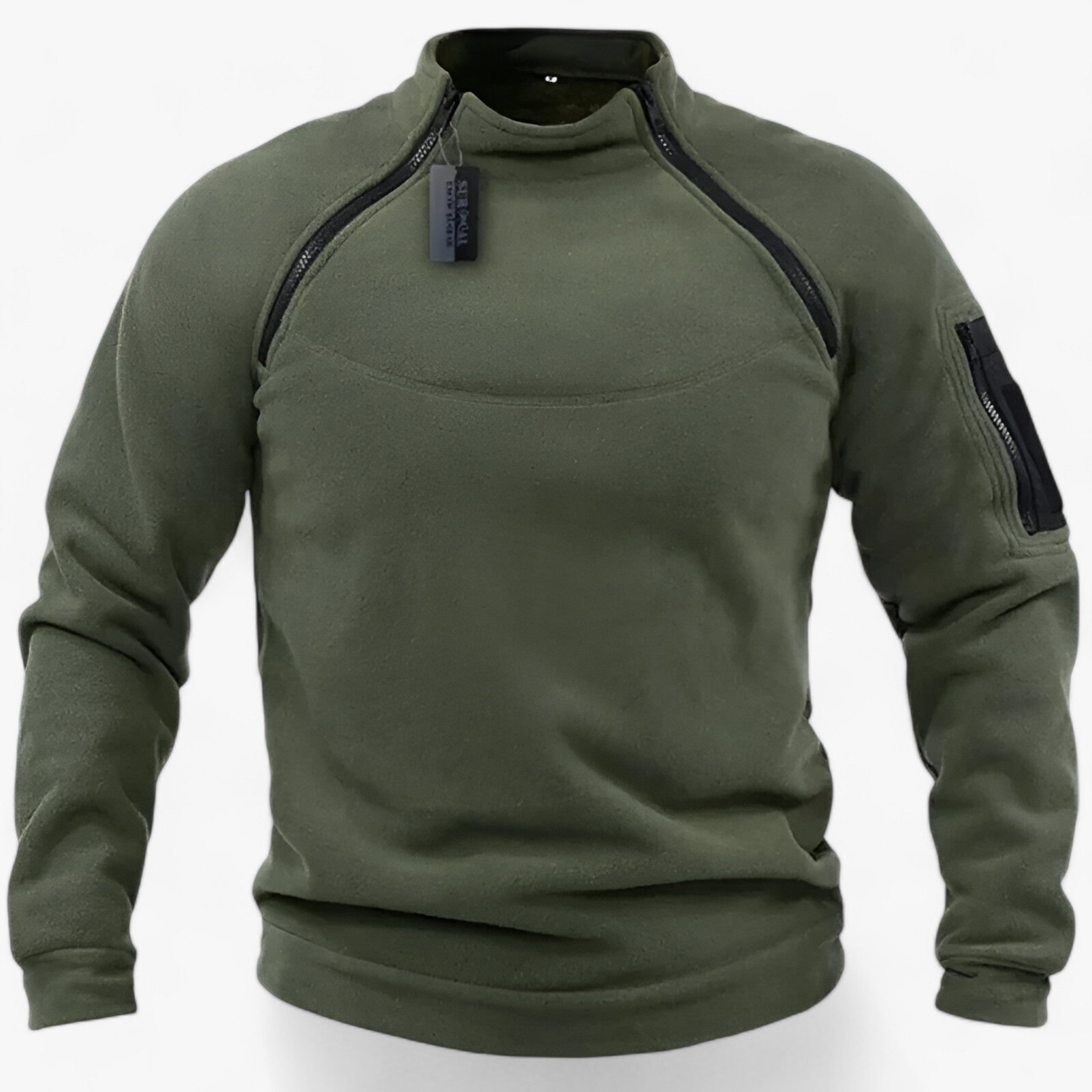 Fleece Jacket : Pullover Heren Olijf - Fleece- met Windbescherming - Tactisch & Casual met Stijve Krage in Olijf van Pantino