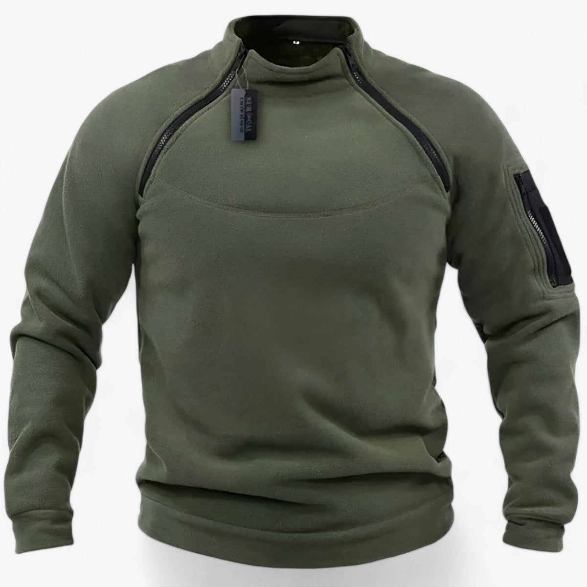 Fleece Jacket : Pullover Heren Olijf - Fleece- met Windbescherming - Tactisch & Casual met Stijve Krage in Olijf van Pantino