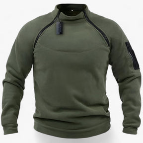Fleece Jacket : Pullover Heren Olijf - Fleece- met Windbescherming - Tactisch & Casual met Stijve Krage in Olijf van Pantino