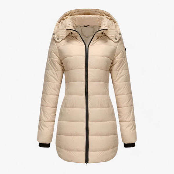 women's coat : Lange Parka met Capuchon - Ultieme Warmte voor de Winter in Abrikoos van Pantinoshop