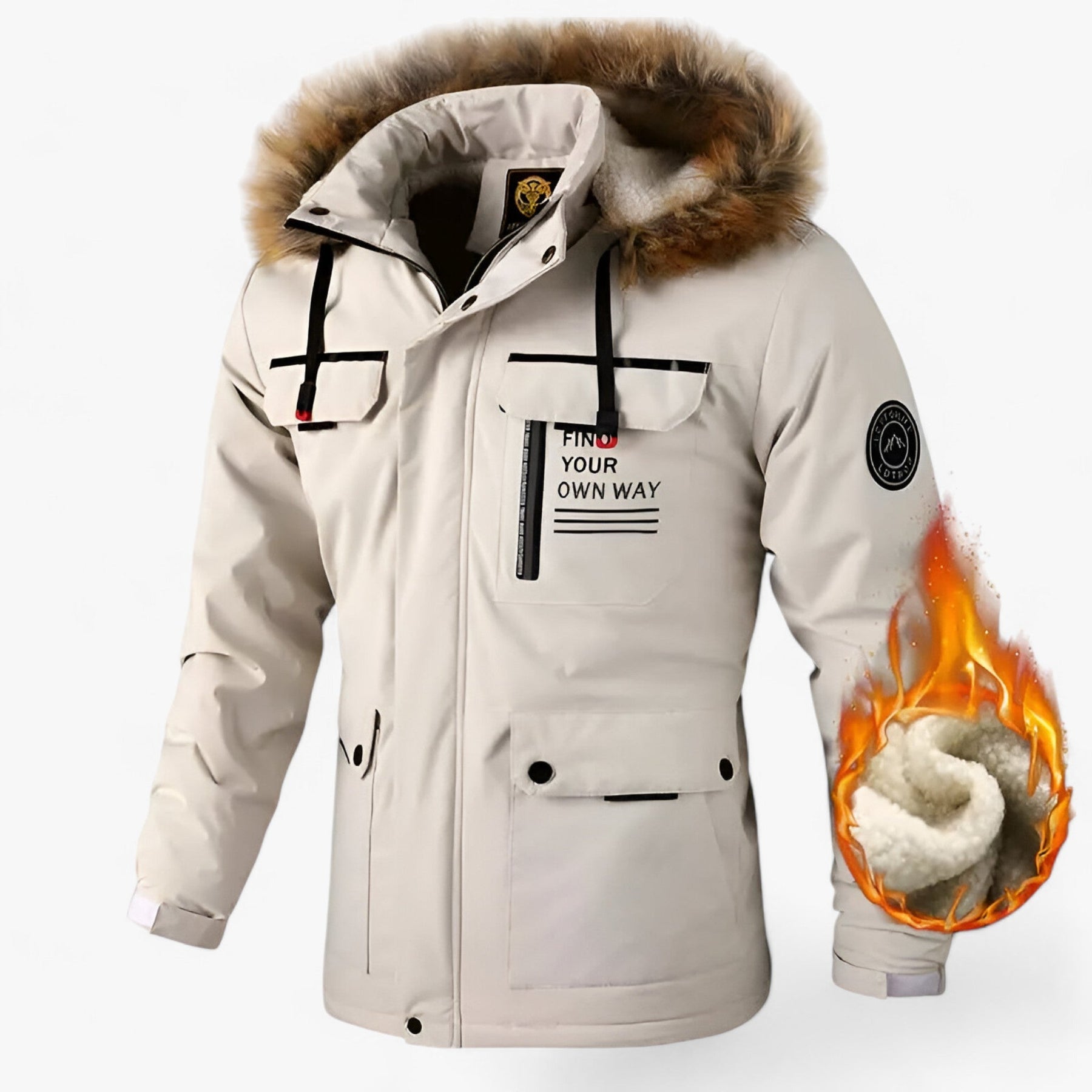outdoor equipment : Heren Windjack - Waterdichte Winterbescherming - Wit in Wit-Dik van Pantino
