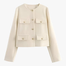 Cropped Tweed Jacket : Jack Zwart - Crop-Jacke van Tweed - Elegante Franje-Details voor de Herfst in Beige van Pantino