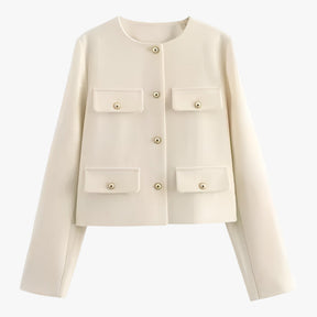 Cropped Tweed Jacket : Jack Zwart - Crop-Jacke van Tweed - Elegante Franje-Details voor de Herfst in Beige van Pantino