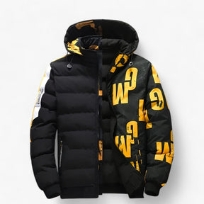 Jacket : Jack Dames Geel - Herenjacke Herfst-Winter - Warm, Comfortabel Omkeerbaar met Afneembare Kapuze in Zwart van Pantino