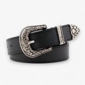Belt : Leren Stilet Vintage-Stijl Zwart - Duurzame Dames Hakken in Zwart 2.8 cm van Pantino