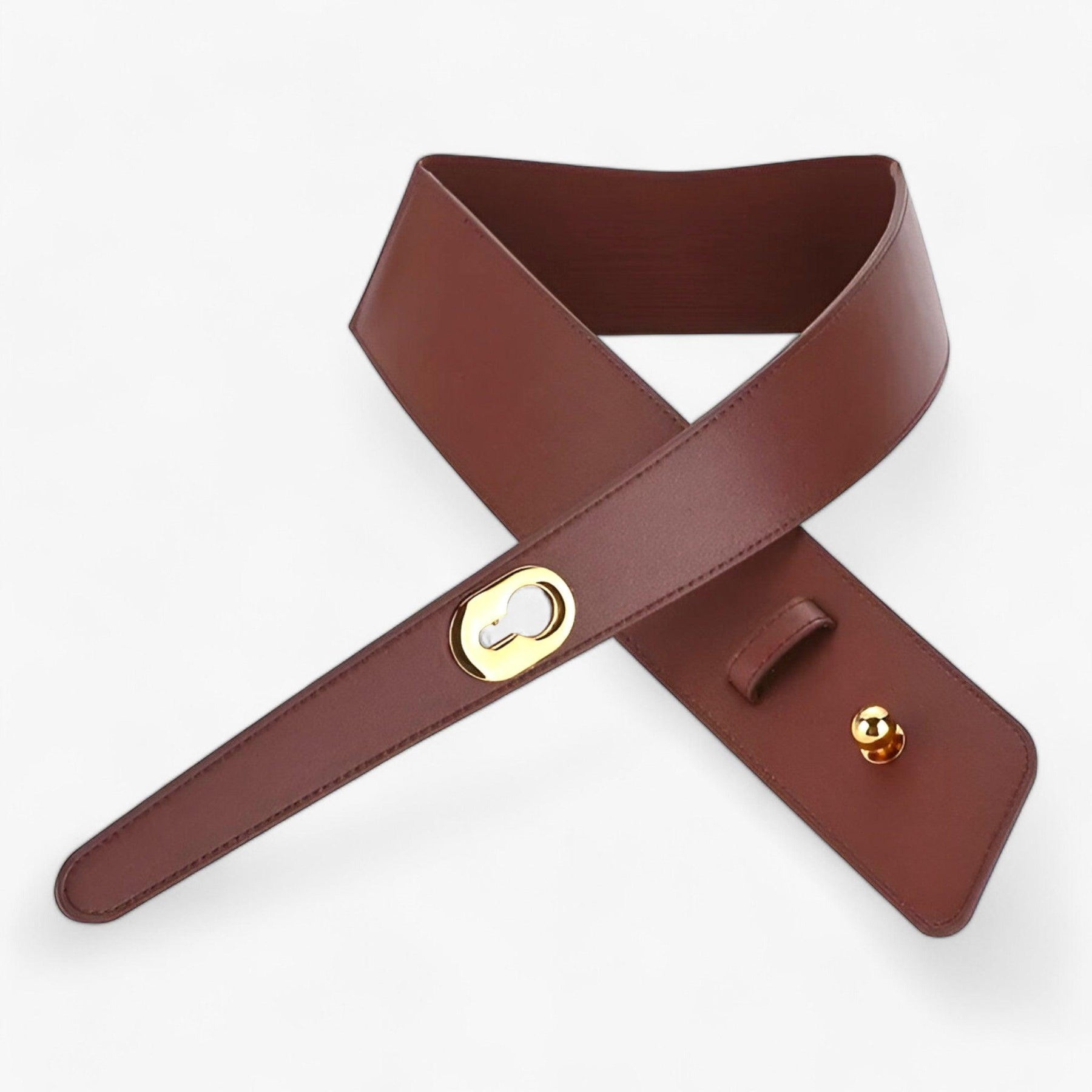 Belt : Riem Wit - Metalen Gesp Brede - Voegt Elegantie Toe aan Je Outfit in Koffie 100cm van Pantino