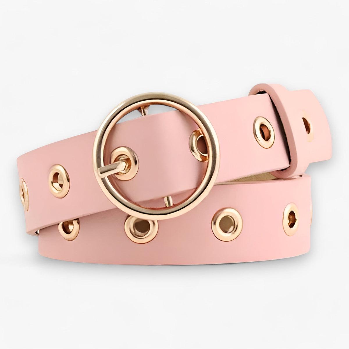 Belt : Leren Ceintuur met V Ronde Gesp - Klassiek en Verfijnt - Wit in Roze van Pantino