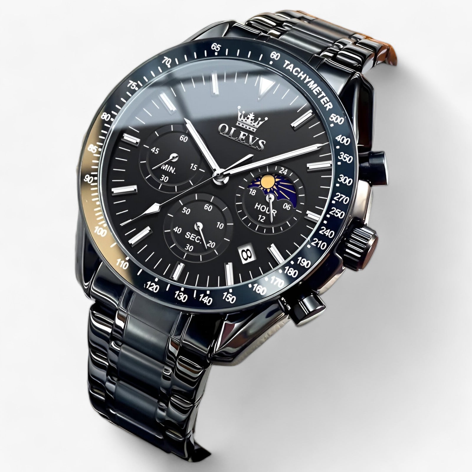 watches : Maansfenomenen Klok - Een Combinatie van Stijl en Functionaliteit - Alles Zwart in Alles Zwart van Pantino