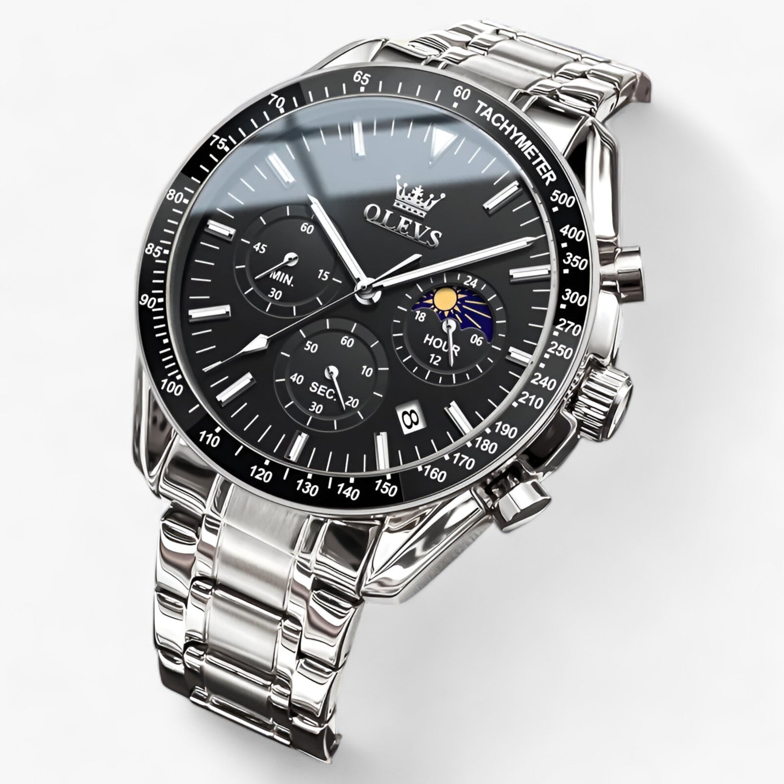 watches : Maansfenomenen Klok - Een Combinatie van Stijl en Functionaliteit - Alles Zwart in Zwart Zilver van Pantino