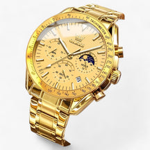 watches : Maansfenomenen Klok - Een Combinatie van Stijl en Functionaliteit - Alles Zwart in Alles Goud van Pantino