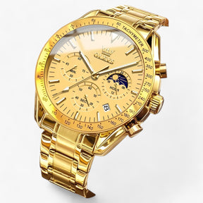 watches : Maansfenomenen Klok - Een Combinatie van Stijl en Functionaliteit - Alles Zwart in Alles Goud van Pantino