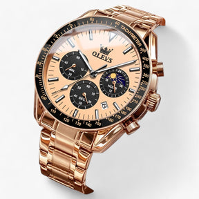 watches : Maansfenomenen Klok - Een Combinatie van Stijl en Functionaliteit - Alles Zwart in Roze Goud van Pantino