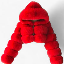 Faux Fur Jacket : Jas Zilvergrijs - Adele Zachte van Imitatiebont - Luxueuze Warmte en Elegantie in Rood van Pantino