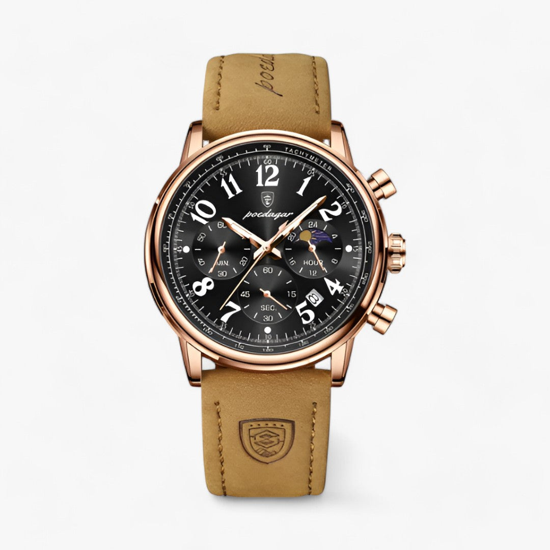 watches : Horloge Roségoud Bruin - Luxe Militair Sporthorloge - Waterdicht & Lichtgevend in Roségoud Zwart van Pantino