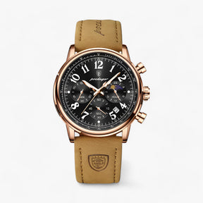 watches : Horloge Roségoud Bruin - Luxe Militair Sporthorloge - Waterdicht & Lichtgevend in Roségoud Zwart van Pantino