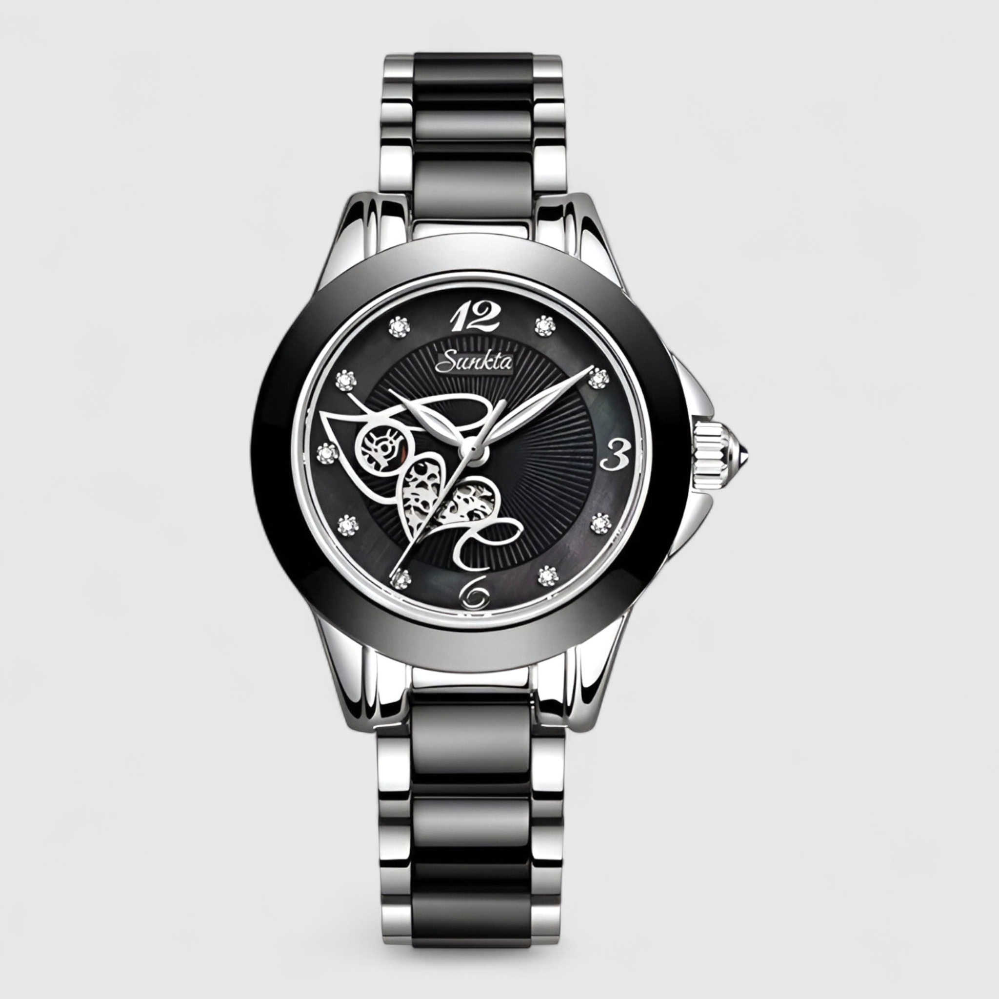 watches : Keramische Klok - Tijdloze Schoonheid en Betrouwbaarheid - Zilver Zwart in Zilver Zwart Hart van Pantino
