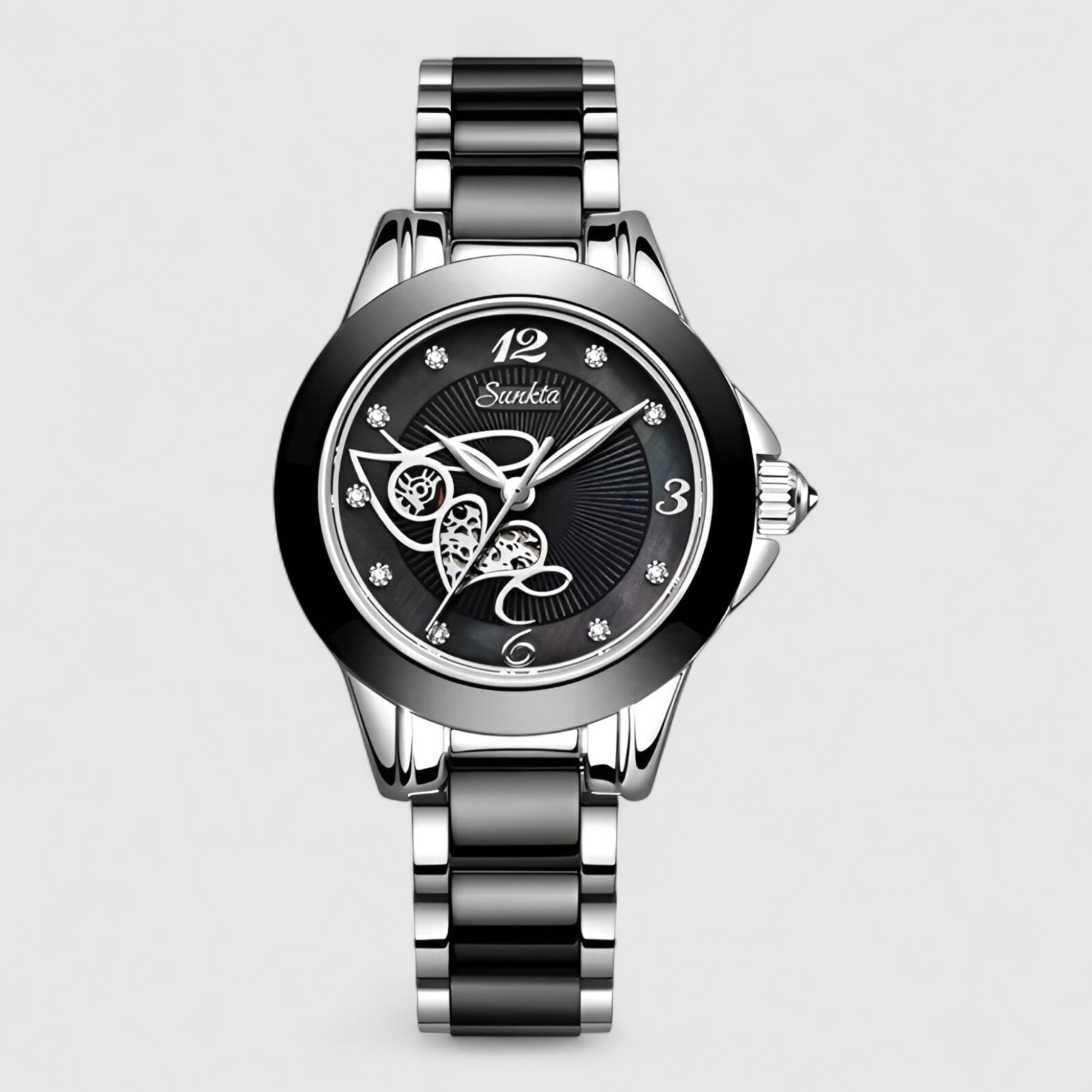 watches : Keramische Klok - Tijdloze Schoonheid en Betrouwbaarheid - Zilver Zwart in Zilver Zwart Hart van Pantino