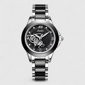 watches : Keramische Klok - Tijdloze Schoonheid en Betrouwbaarheid - Zilver Zwart in Zilver Zwart Hart van Pantino