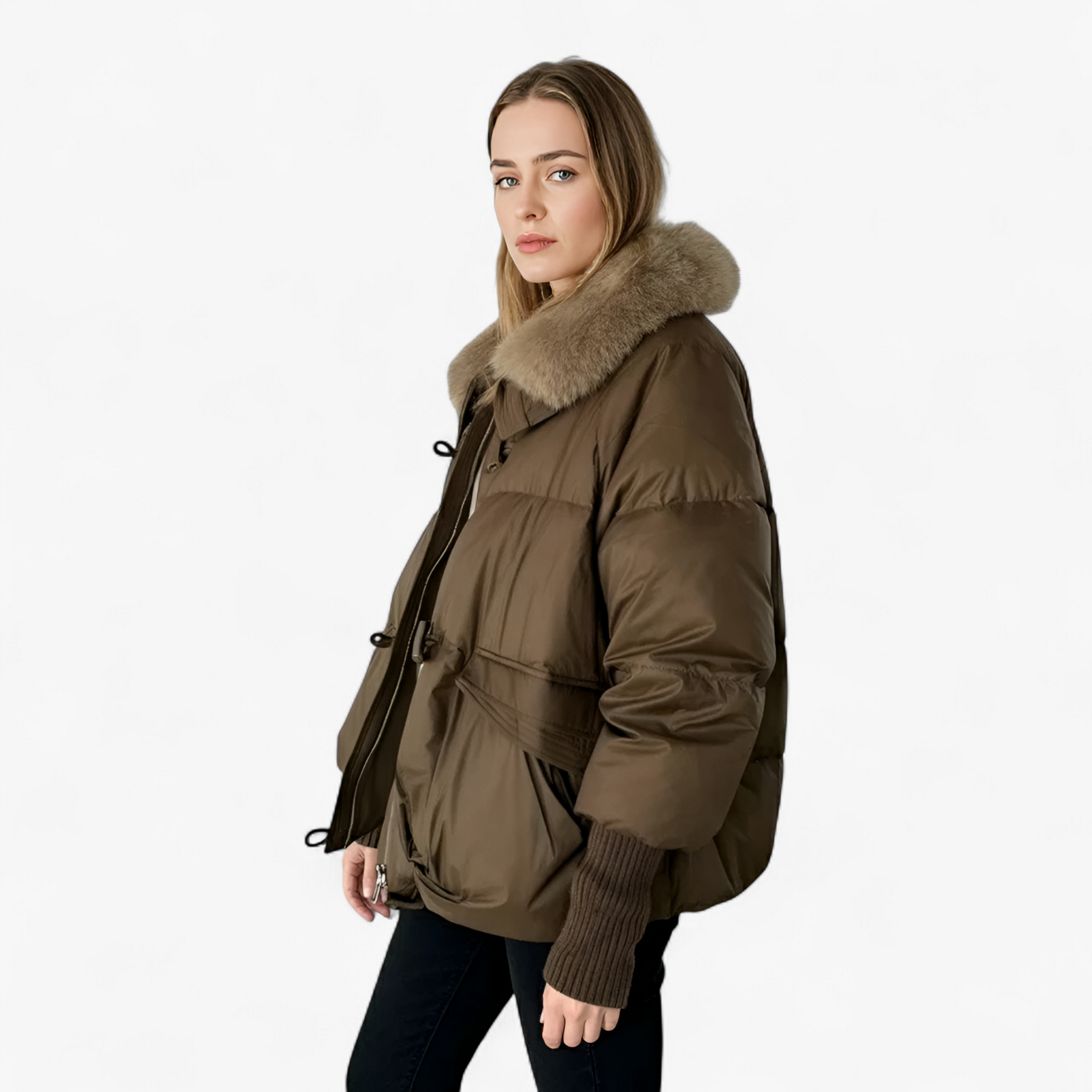 Jacket : Parka Dames Bruin - Casual Winterparka met Bontkraag in van Pantino