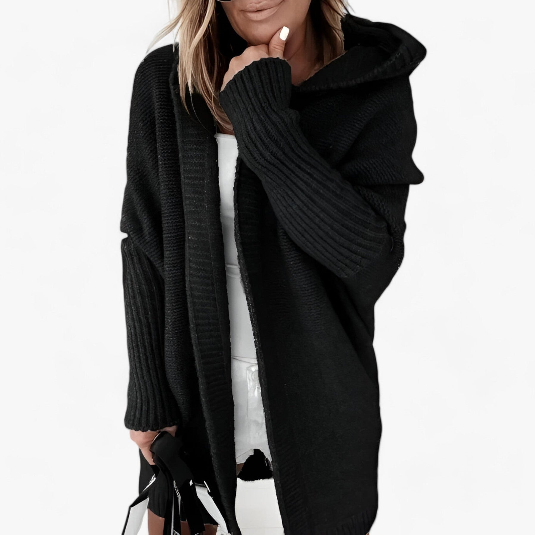 Cardigan : Cardigan Lavendel - Gebreide Hoodie - Chic en Comfortabel voor de Herfst in Zwart van Pantino