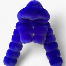 Faux Fur Jacket : Jas Zilvergrijs - Adele Zachte van Imitatiebont - Luxueuze Warmte en Elegantie in Saffierblauw van Pantino