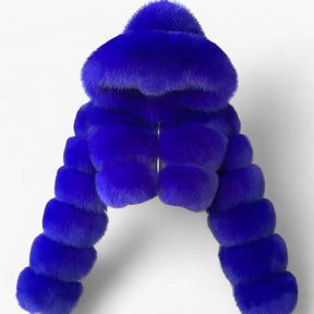 Faux Fur Jacket : Jas Zilvergrijs - Adele Zachte van Imitatiebont - Luxueuze Warmte en Elegantie in Saffierblauw van Pantino